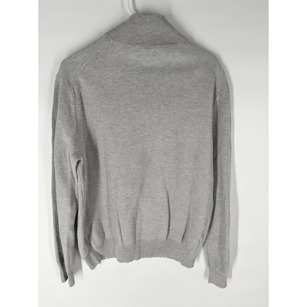 Polo Ralph Lauren Mens Mesh-Knit Cotton 1/4 Zip Sweater Cotton Sz L Logo Gray